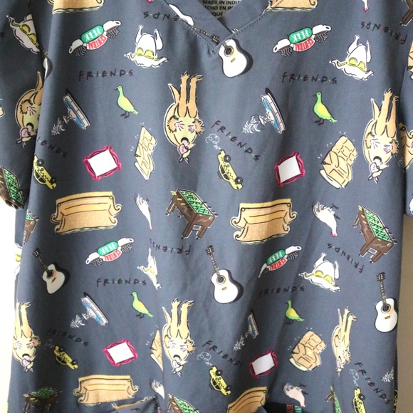 FRIENDS Nurse Scrub Shirt Top by Issac Morris Short Sleeve Women's Small - Picture 4 of 6